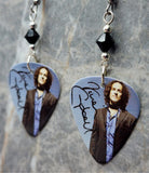 Def Leppard Vivian Campbell Guitar Pick Earrings with Black Swarovski Crystals