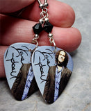 Def Leppard Vivian Campbell Guitar Pick Earrings with Black Swarovski Crystals