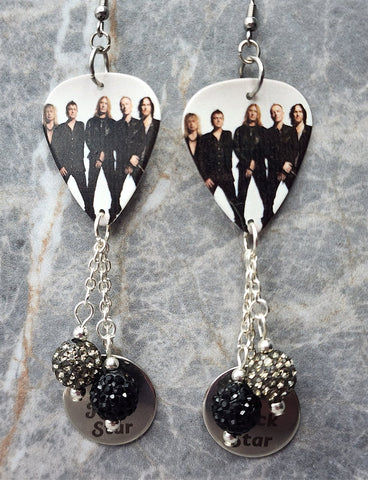 Def Leppard Guitar Pick Earrings with Rock Star Charm and Pave Bead Dangles