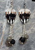 Def Leppard Guitar Pick Earrings with Rock Star Charm and Pave Bead Dangles