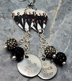 Def Leppard Guitar Pick Earrings with Rock Star Charm and Pave Bead Dangles