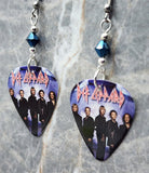 Def Leppard Guitar Pick Earrings with Metallic Blue Swarovski Crystals