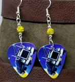 Def Leppard On Through The Night Guitar Pick Earrings with Yellow Pave Beads