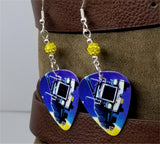 Def Leppard On Through The Night Guitar Pick Earrings with Yellow Pave Beads