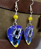 Def Leppard On Through The Night Guitar Pick Earrings with Yellow Pave Beads