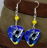 Def Leppard On Through The Night Guitar Pick Earrings with Yellow Pave Beads