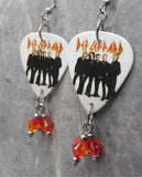 Def Leppard Group Picture and Logo Guitar Pick Earrings with Fire Opal Swarovski Crystal Dangles