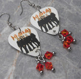 Def Leppard Group Picture and Logo Guitar Pick Earrings with Fire Opal Swarovski Crystal Dangles