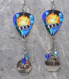 Def Leppard Pyromania Guitar Pick Earrings with Rock On Charms and Swarovski Crystal Dangles