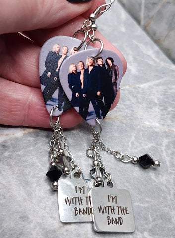 Def Leppard I'm With the Band Guitar Pick Earrings with Swarovski Crystal Dangles