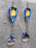 Def Leppard Pyromania Guitar Pick Earrings with Rock On Charms and Swarovski Crystal Dangles