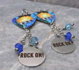 Def Leppard Pyromania Guitar Pick Earrings with Rock On Charms and Swarovski Crystal Dangles