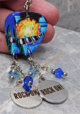 Def Leppard Pyromania Guitar Pick Earrings with Rock On Charms and Swarovski Crystal Dangles