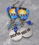 Def Leppard Pyromania Guitar Pick Earrings with Rock On Charms and Swarovski Crystal Dangles