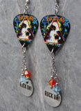 Def Leppard Hysteria Guitar Pick Earrings with Rock On Stainless Steel Charm and Swarovski Crystal Dangles