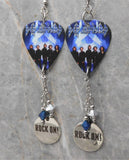 Def Leppard Guitar Pick Earrings with Rock On Stainless Steel Charms and Swarovski Crystal Dangles