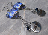 Def Leppard Guitar Pick Earrings with Rock On Stainless Steel Charms and Swarovski Crystal Dangles