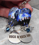 Def Leppard Guitar Pick Earrings with Rock On Stainless Steel Charms and Swarovski Crystal Dangles