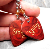 Def Leppard Slang Guitar Pick Earrings with Metallic Sunshine Swarovski Crystals