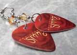 Def Leppard Slang Guitar Pick Earrings with Metallic Sunshine Swarovski Crystals
