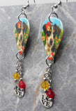 Dog In The Flowers Guitar Pick Earrings with Stainless Steel Love Charms and Swarovski Crystal Dangles