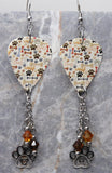 Dog Themed Guitar Pick Earrings with Stainless Steel Paw Print Charms and Swarovski Crystal Dangles