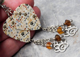 Dog Themed Guitar Pick Earrings with Stainless Steel Paw Print Charms and Swarovski Crystal Dangles