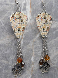 Dog Themed Guitar Pick Earrings with Stainless Steel Paw Print Charms and Swarovski Crystal Dangles