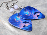 Jumping Dolphins at Sunset Guitar Pick Earrings with Violet Opal Swarovski Crystals
