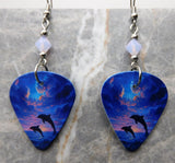 Jumping Dolphins at Sunset Guitar Pick Earrings with Violet Opal Swarovski Crystals