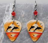Jumping Dolphins Guitar Pick Earrings with Orange Swarovski Crystals