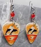 Jumping Dolphins Guitar Pick Earrings with Orange Swarovski Crystals
