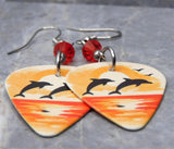Jumping Dolphins Guitar Pick Earrings with Orange Swarovski Crystals