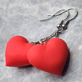 Dangling Large Red Heart Earrings