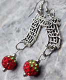 Christmas Carol Earrings with Red and Green Pave Bead Dangles