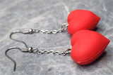 Dangling Large Red Heart Earrings