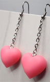 Dangling Large Pink Heart Earrings