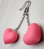 Dangling Large Pink Heart Earrings