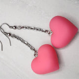 Dangling Large Pink Heart Earrings