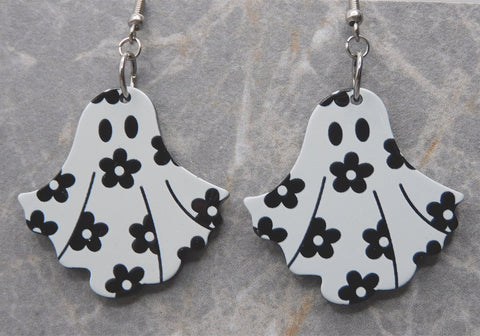 White with Black Flower Ghost Acrylic Earrings - Fun