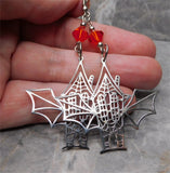 Bat Wing Haunted House Stainless Steel Earrings with Orange Swarovski Crystals