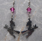 Witch On A Broomstick Stainless Steel Earrings with Fuchsia Swarovski Crystals