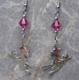 Witch On A Broomstick Stainless Steel Earrings with Fuchsia Swarovski Crystals