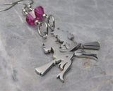 Witch On A Broomstick Stainless Steel Earrings with Fuchsia Swarovski Crystals