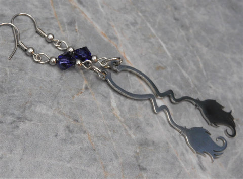 Witch's Broomstick Stainless Steel Earrings with Purple Swarovski Crystals