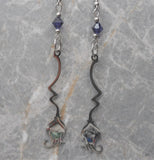 Witch's Broomstick Stainless Steel Earrings with Purple Swarovski Crystals