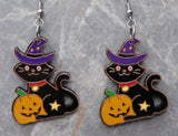 Adorable Witchy Cat with Jack o' Lantern Acrylic Earrings