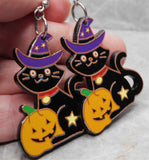 Adorable Witchy Cat with Jack o' Lantern Acrylic Earrings