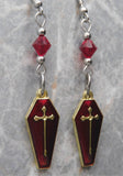 Gold with Red Enamel Coffin Earrings with Dark Red Swarovski Crystals