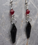 Black Enamel Coffin Earrings with Red Swarovski Crystals